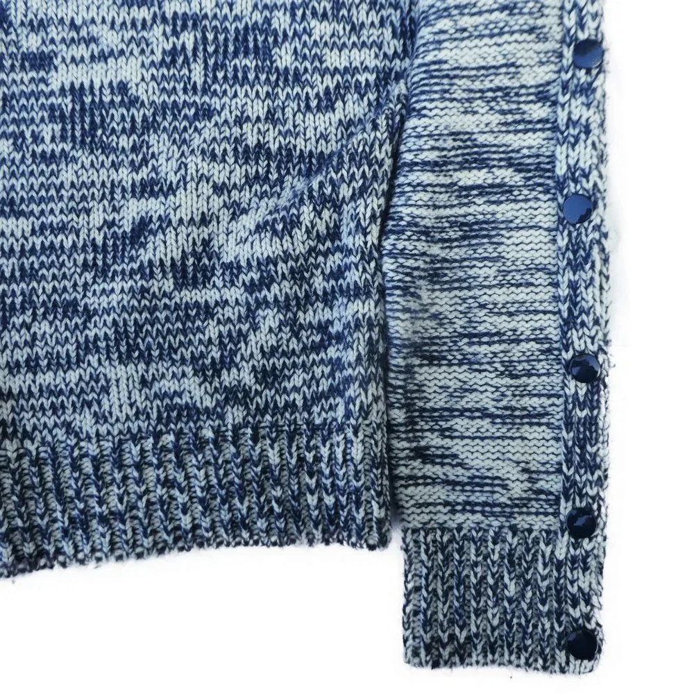 WooL CaSHMeRe ALPaCa Akris Punto Knit Sweater Quarter Zip Navy White Marled 12